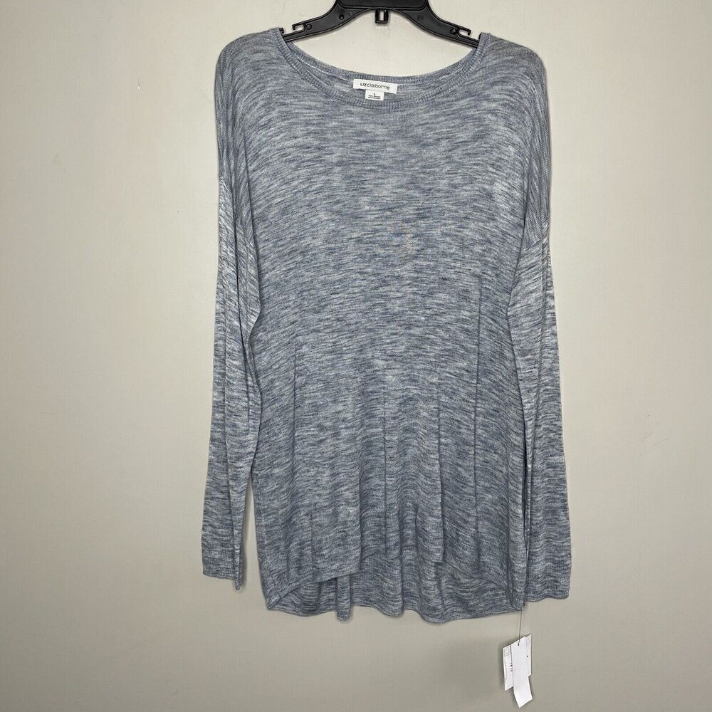 LIZ CLAIBORNE Sweater Womens Large Heather Blue Pullover Tunic NEW Lightweight